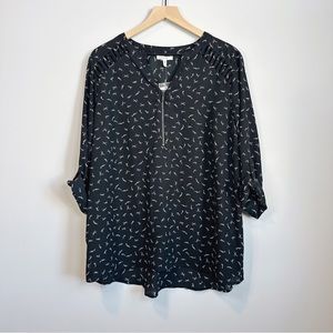 Maurices Zipper Front Lattice Detail Blouse - Black - Size 1X